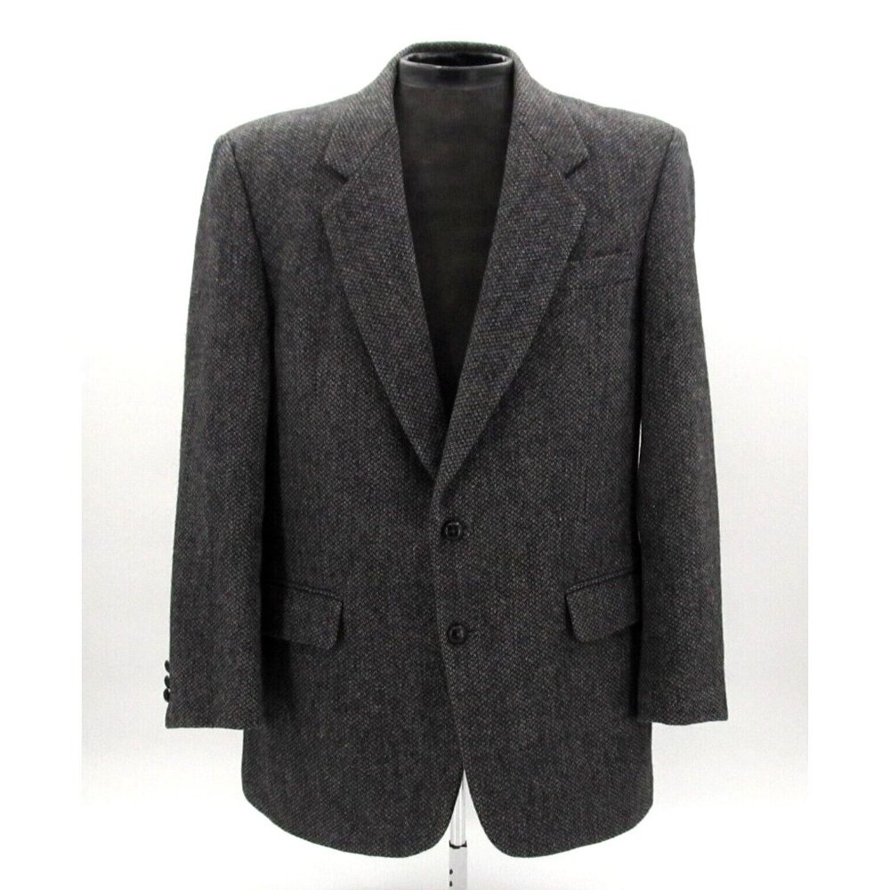 Vintage Carlo Briani Blazer Mens 40R Gray Basketweave 100% Wool Jacket Academia